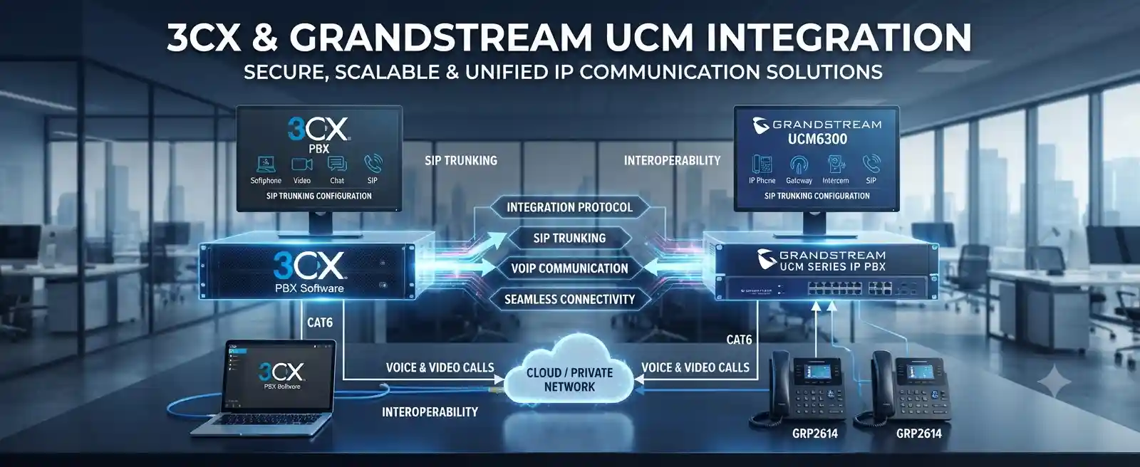 Unified communications environment connecting office voice messaging and collaboration services