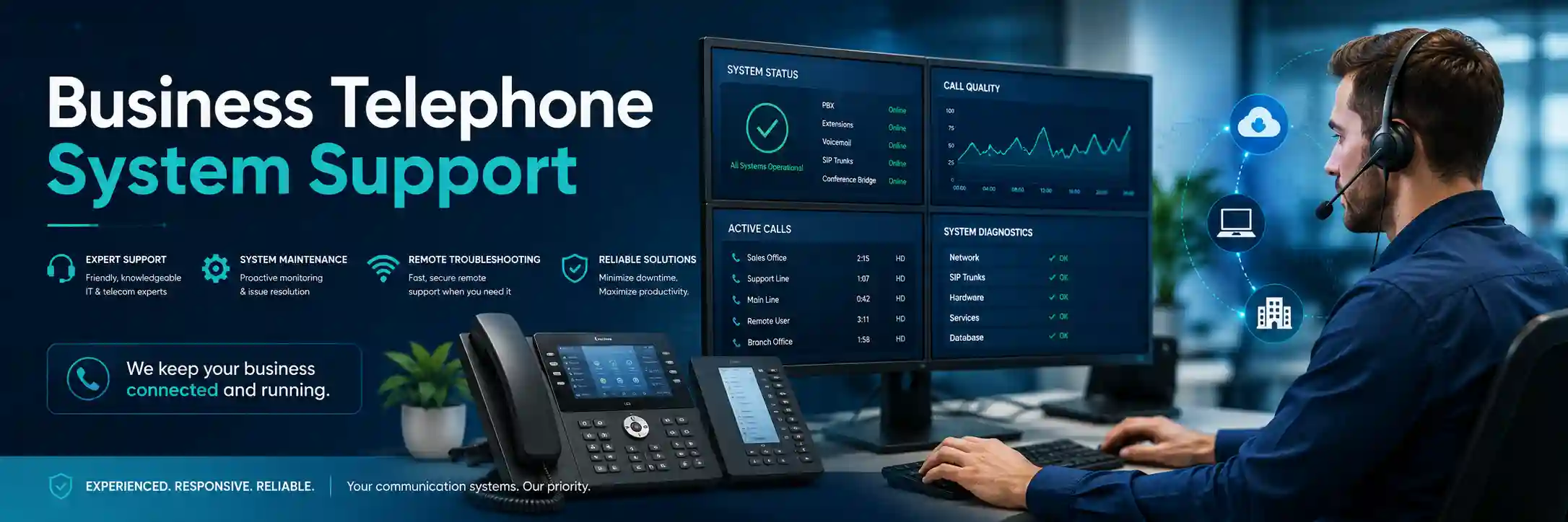 Business telephone system configuration and support environment for UAE offices
