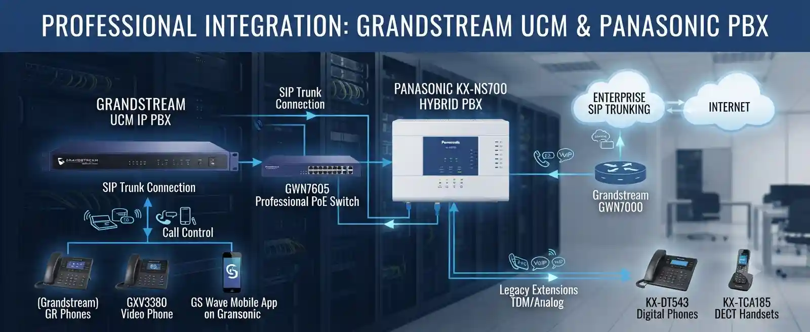Grandstream UCM and Panasonic PBX integration planning for UAE business telephony