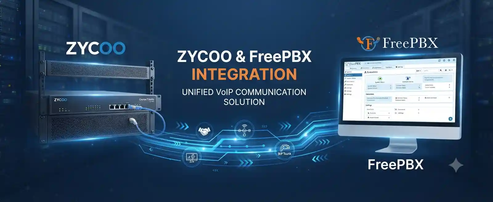 Zycoo and FreePBX business PBX integration concept